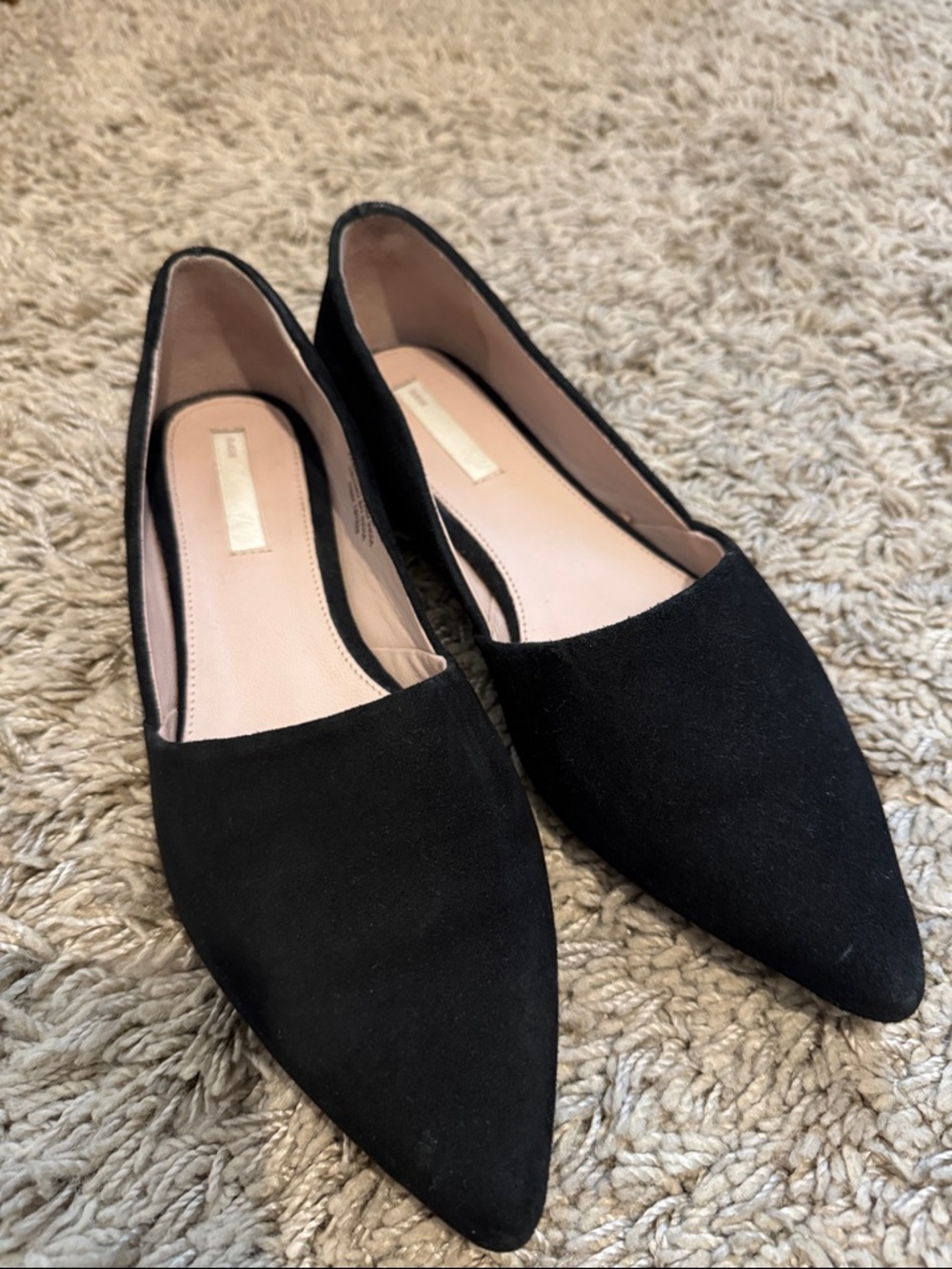 H&M Black Pointed-Toe Suede-Look Flats